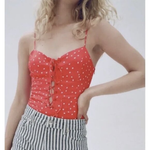 NEW Zara Red Stars Babydoll Bodysuit Patriotic Festival Thong One Piece Swim - Picture 4 of 13
